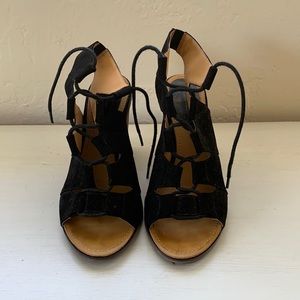 Melrose and market lace up black wedges